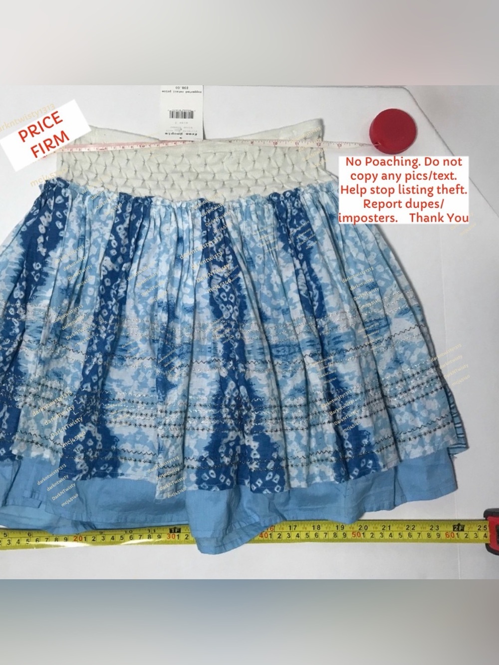 BNWT XS Free People Blue/white/silver Mini Skirt 2 PRICE FIRM NO DISCOUNTS - Picture 11 of 12